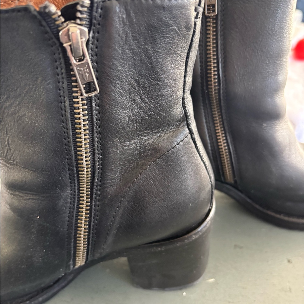 Black Leather Ankle Boots- Ladies Frye Ankle Leather Boots - Picture 7 of 13